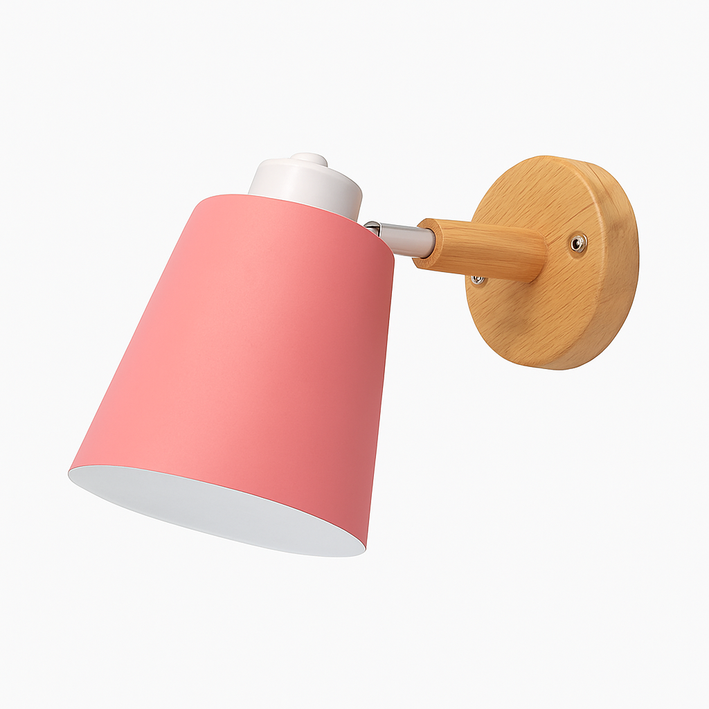 Wandlamp LED met verstelbare kap van metaal en houten steun