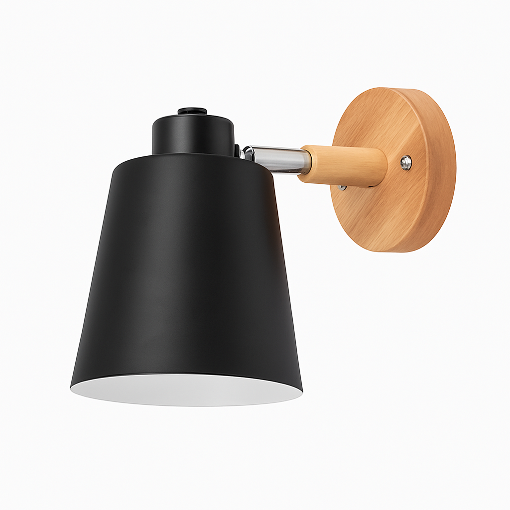 Wandlamp LED met verstelbare kap van metaal en houten steun