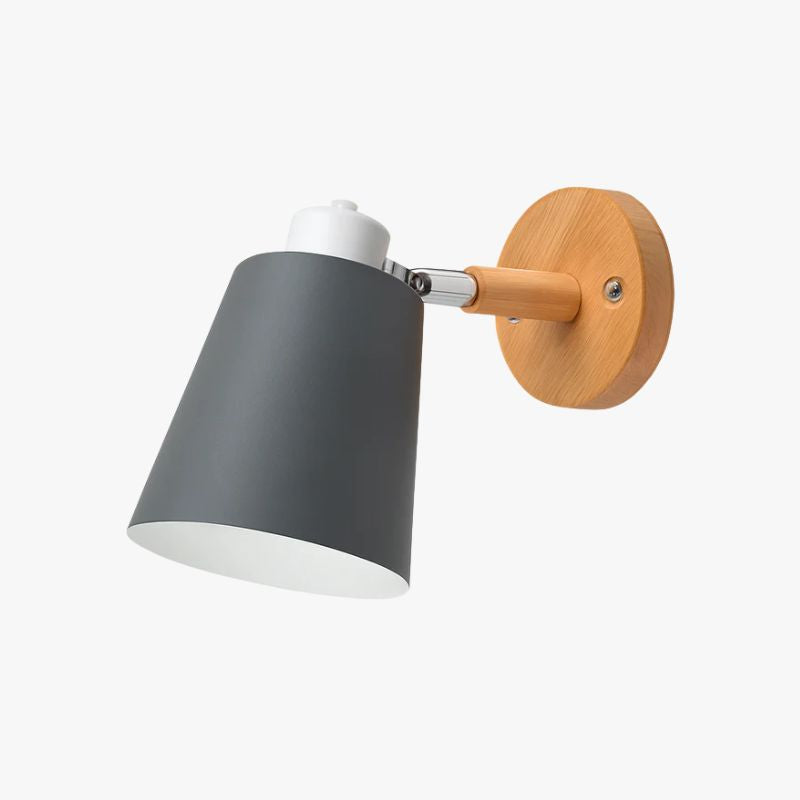 Wandlamp LED met verstelbare kap van metaal en houten steun