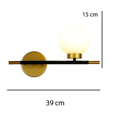 Design LED wandlamp met metalen stangen en glazen bollen