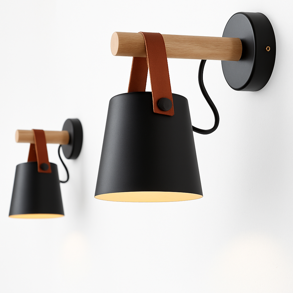 LED wandlamp van hout met hangende lampenkap