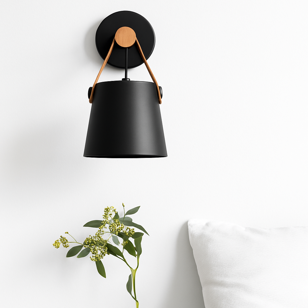 LED wandlamp van hout met hangende lampenkap