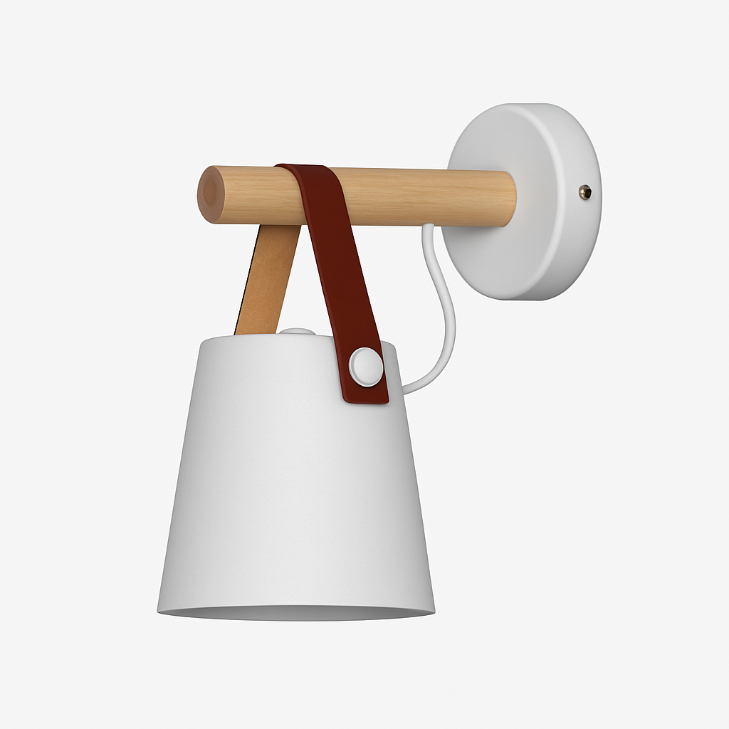 LED wandlamp van hout met hangende lampenkap