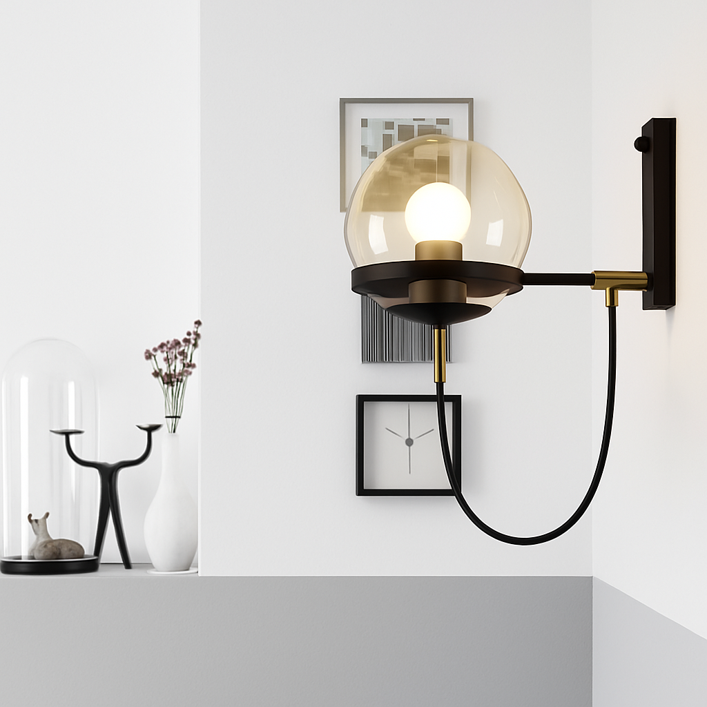 LED wandlamp van metaal en glazen bol