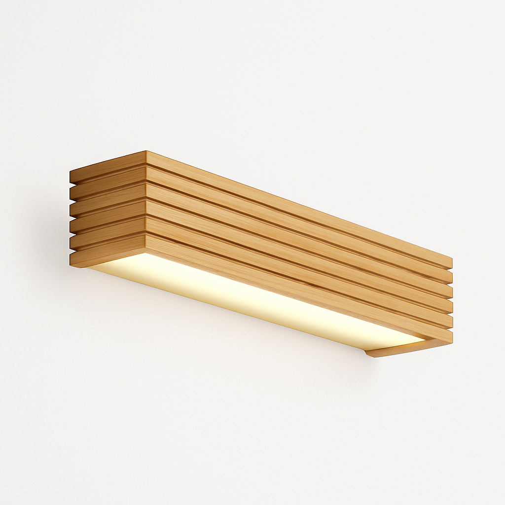 Rechthoekige LED wandlamp van gesneden hout Japan