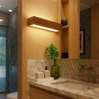 Rechthoekige LED wandlamp van gesneden hout Japan
