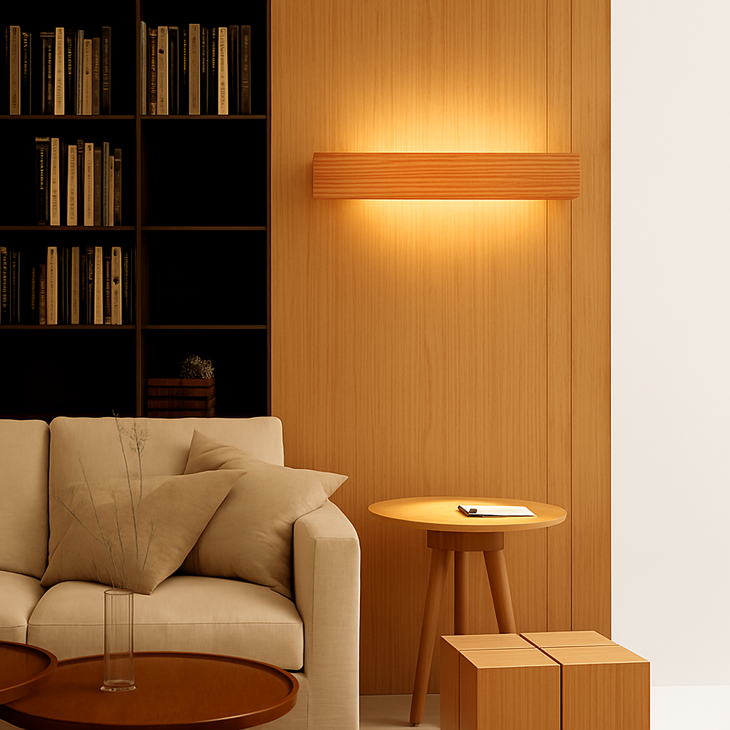 Rechthoekige LED wandlamp van gesneden hout Japan