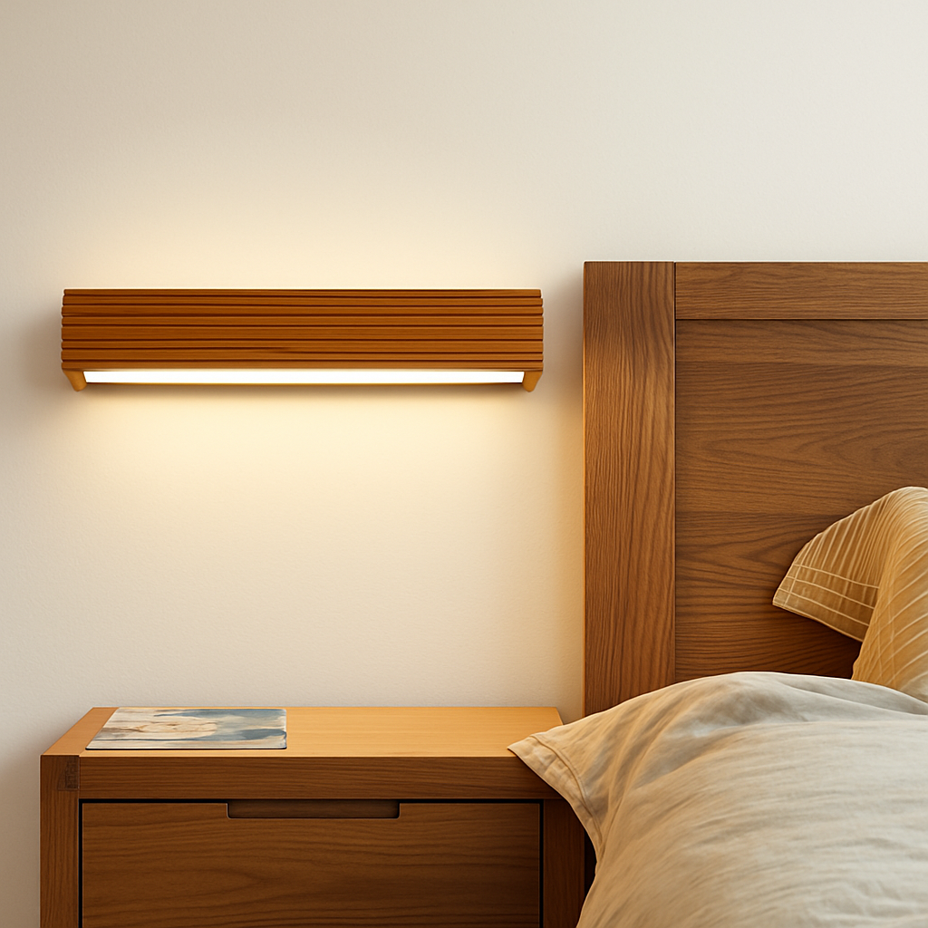 Rechthoekige LED wandlamp van gesneden hout Japan