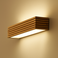 Rechthoekige LED wandlamp van gesneden hout Japan