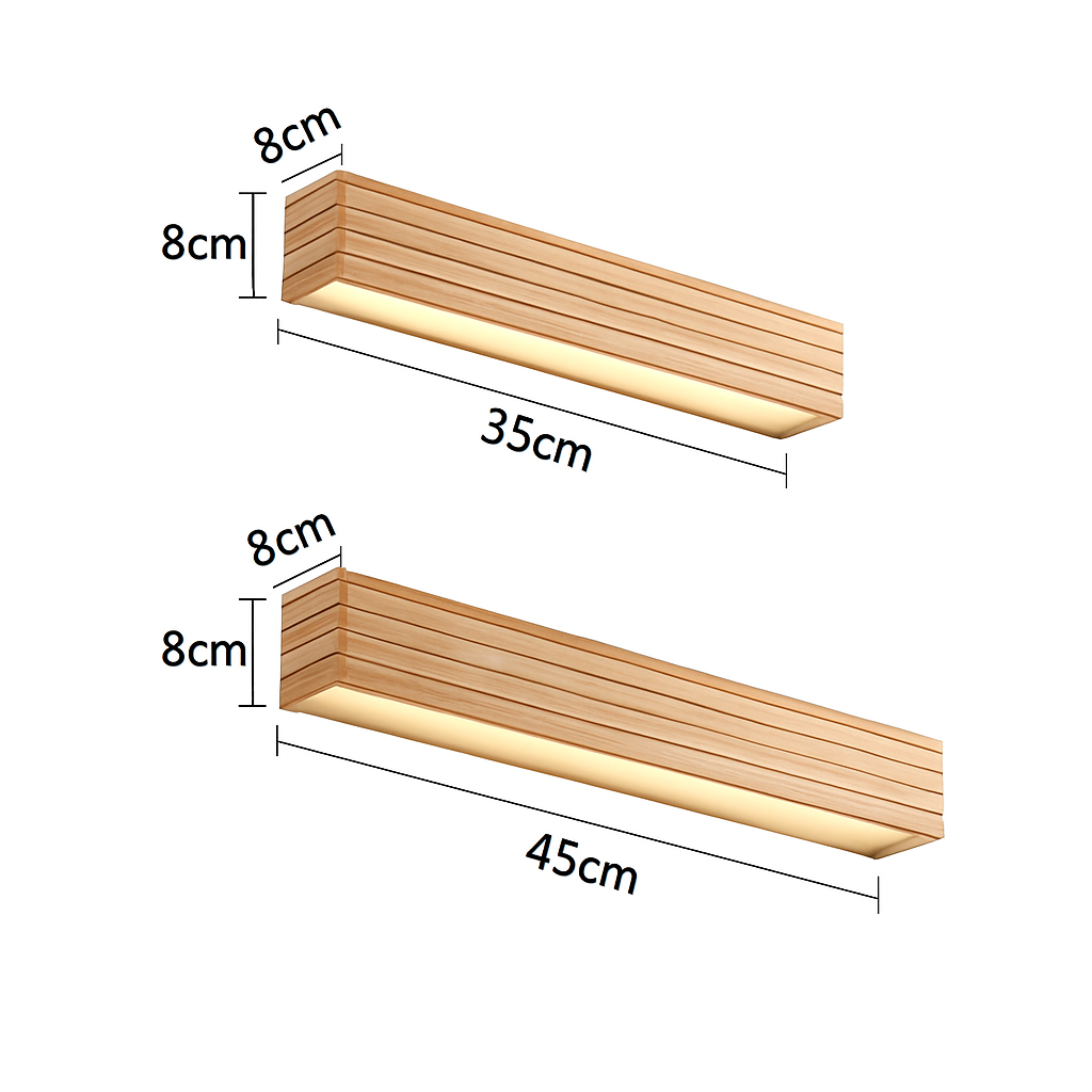 Rechthoekige LED wandlamp van gesneden hout Japan