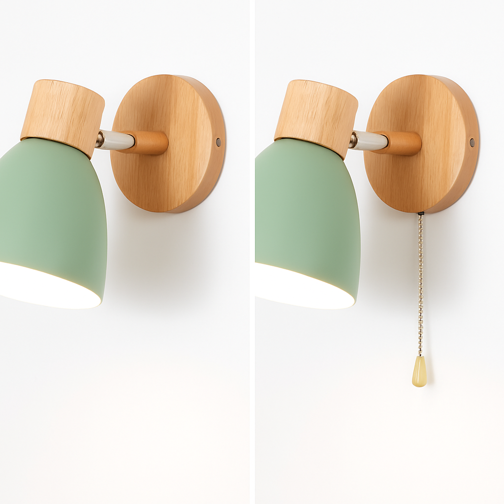 Noordse wandlamp van hout met schakelaar