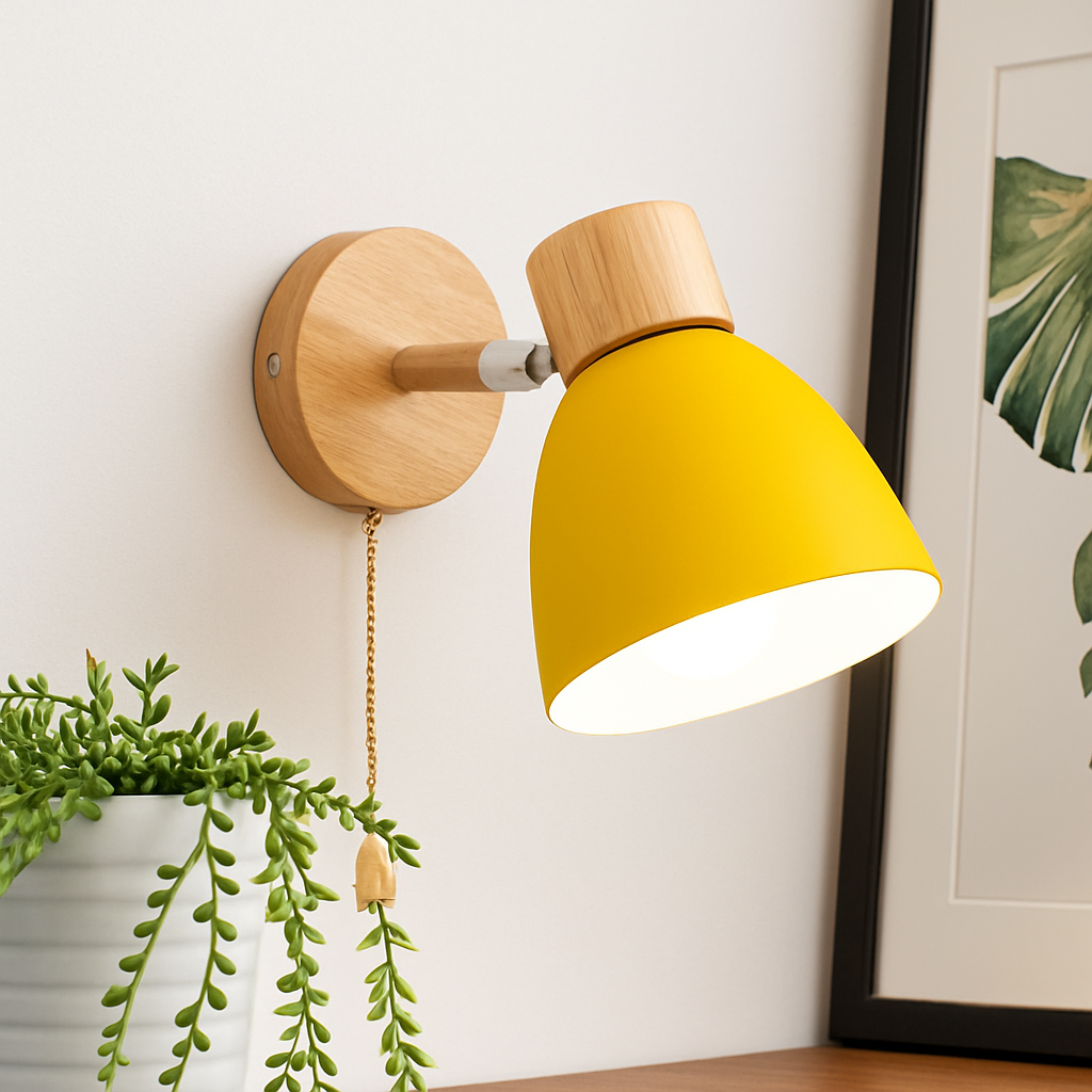 Noordse wandlamp van hout met schakelaar