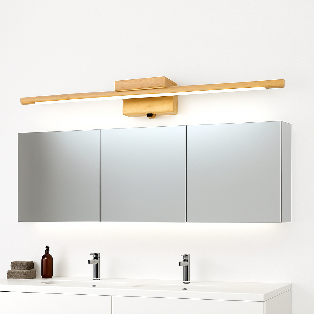 Massief houten wandlamp in nordische stijl voor badkamer spiegel