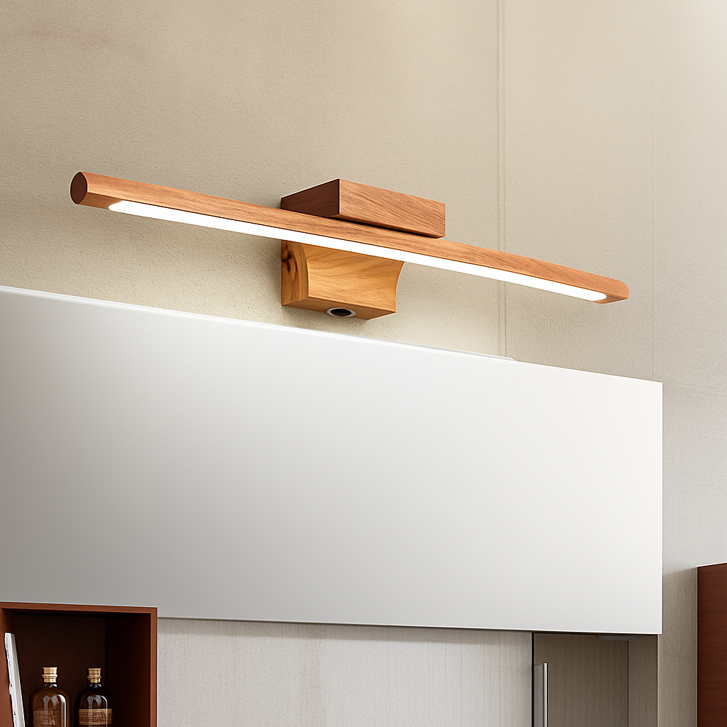Massief houten wandlamp in nordische stijl voor badkamer spiegel