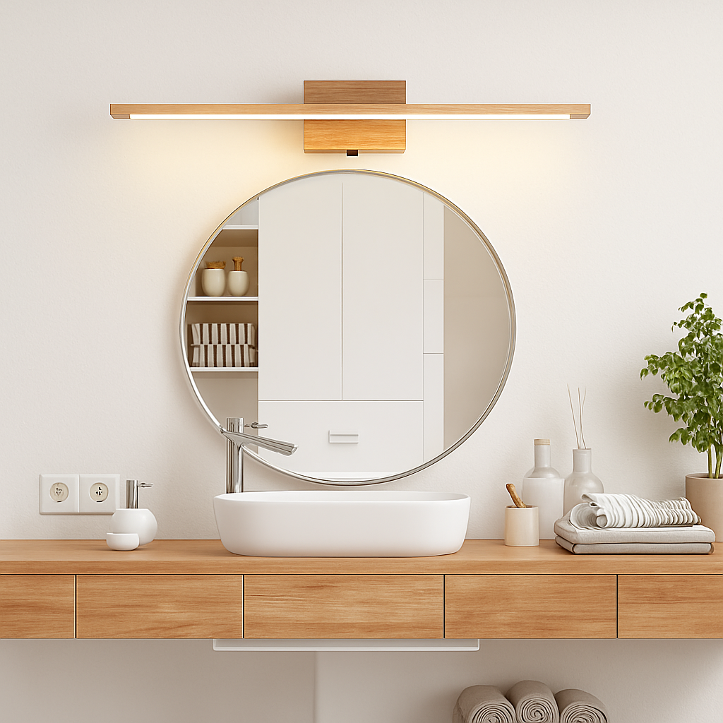 Massief houten wandlamp in nordische stijl voor badkamer spiegel