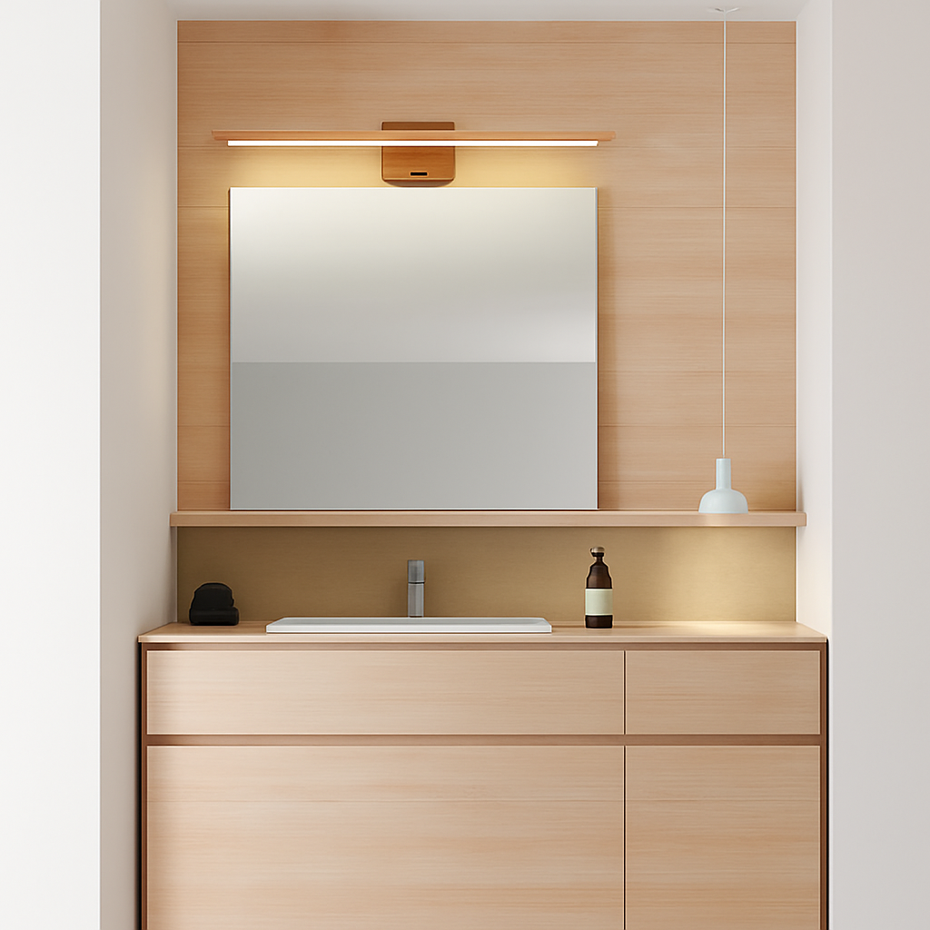 Massief houten wandlamp in nordische stijl voor badkamer spiegel