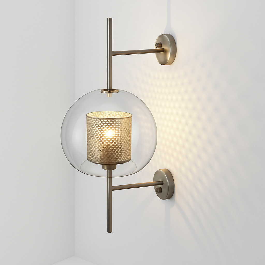 Retro wandlamp van glas en metaal