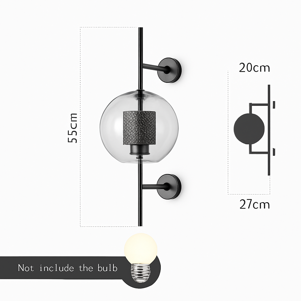 Retro wandlamp van glas en metaal