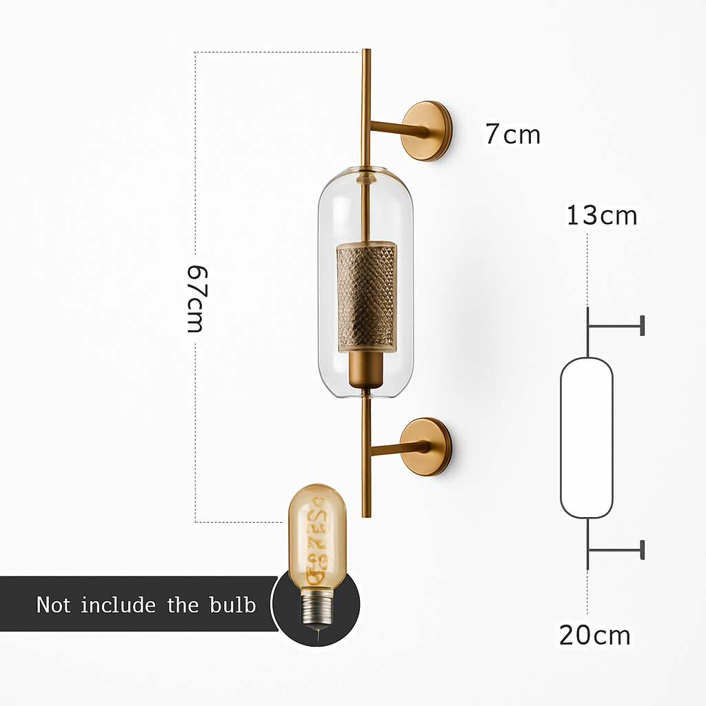 Retro wandlamp van glas en metaal