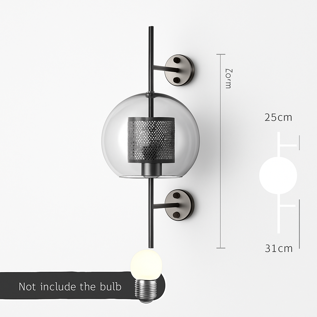 Retro wandlamp van glas en metaal