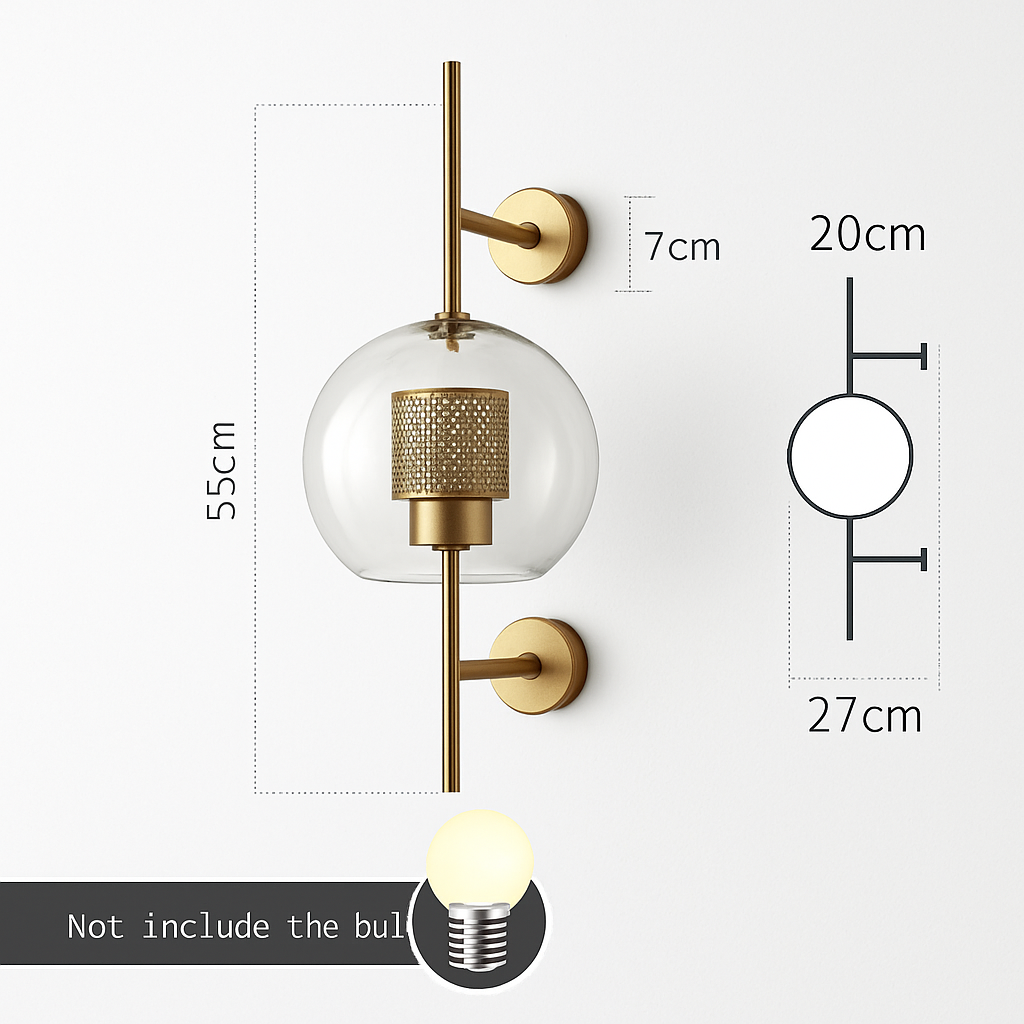 Retro wandlamp van glas en metaal