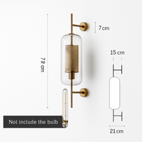 Retro wandlamp van glas en metaal