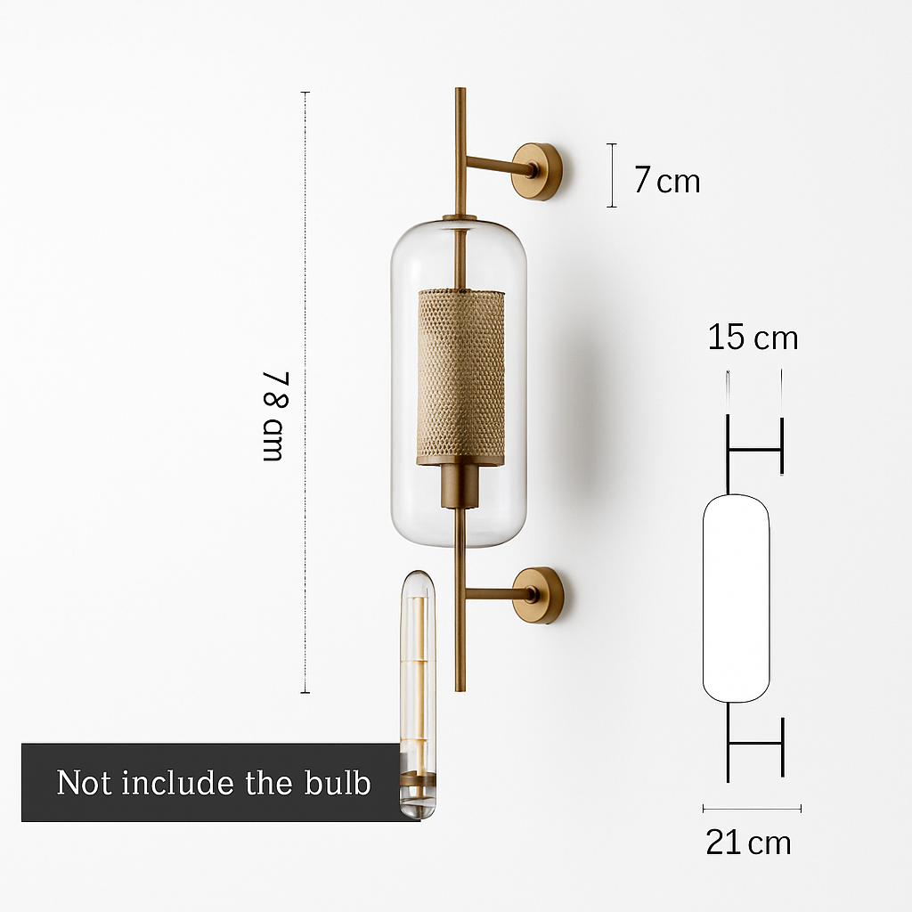 Retro wandlamp van glas en metaal