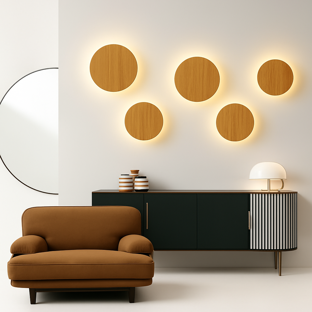Scandinavische LED wandlamp in ovale houten vorm