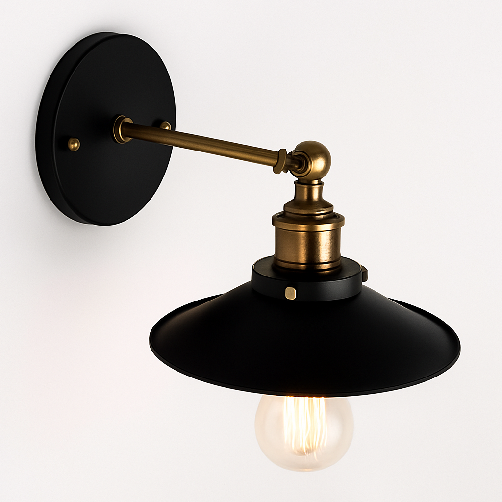 Industriële wandlamp van zwart metaal