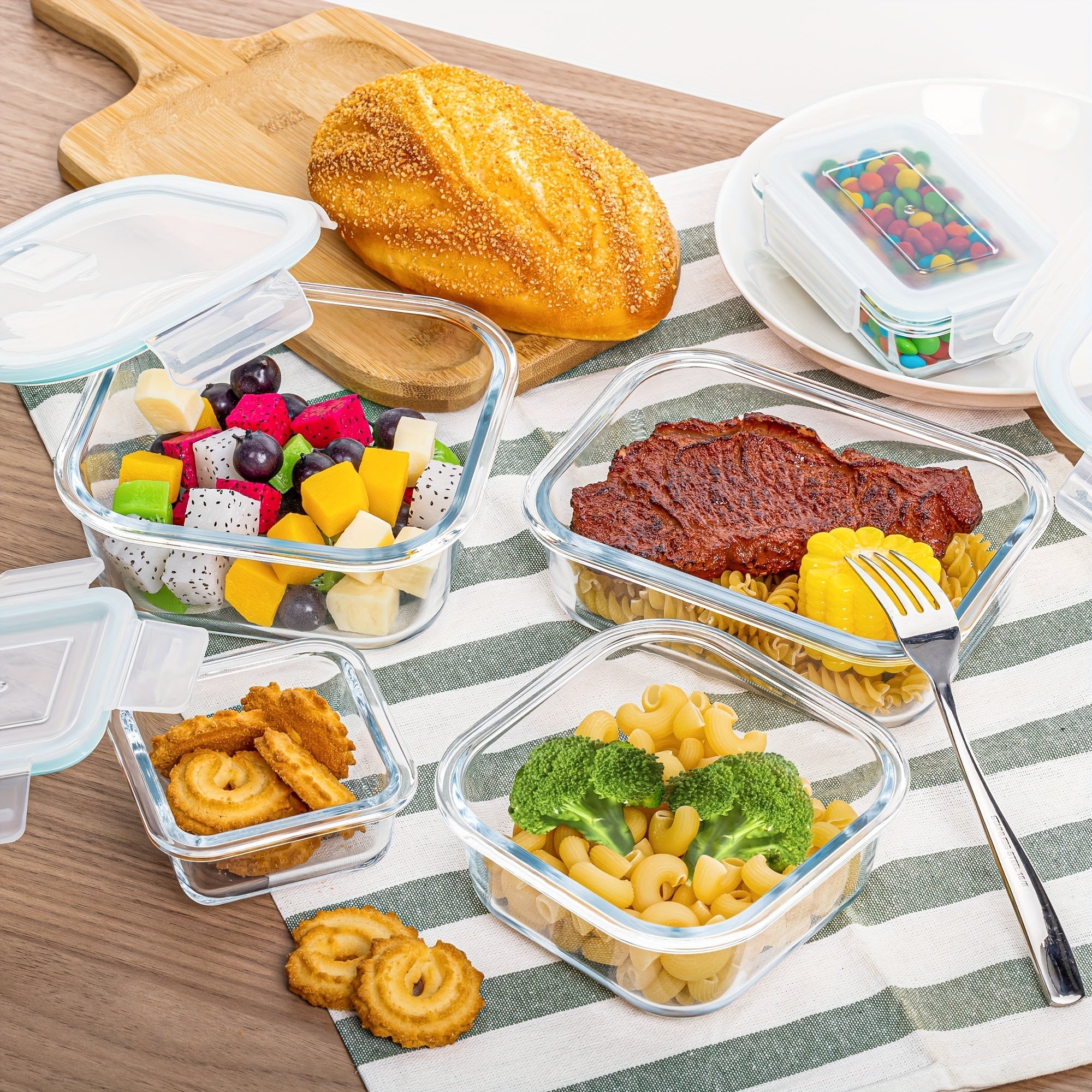 Skanto | 8-Pack Glazen Maaltijdcontainers – Luchtdichte Maaltijd Voorbereiding Bento-dozen met lekvrije, vergrendelbare deksels, magnetron-, oven-, vriezer- en vaatwasmachinebestendig, BPA-vrij