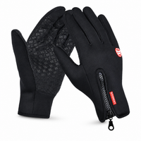 Zwarte warme thermische handschoenen met antislip handpalmen, ritssluiting en touchscreen vingertoppen voor fietsen en hardlopen
