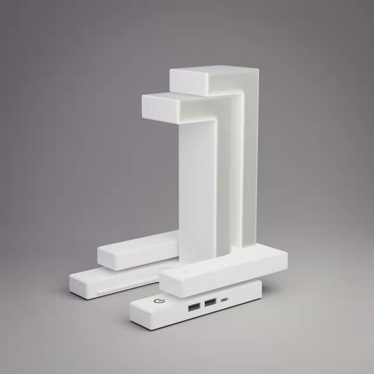 OpulentGlow Geometrische Draadloze Oplaadlamp | Een verfijnde lamp die naadloos hedendaags design combineert met geavanceerde draadloze oplaadefficiëntie.