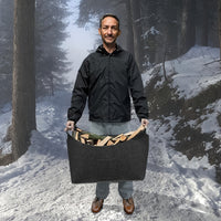 Filz-Kaminholzkorb FELDURA | Vouwbaar | 55L Volume | Met houten handvatten & leren details | Donkergrijs