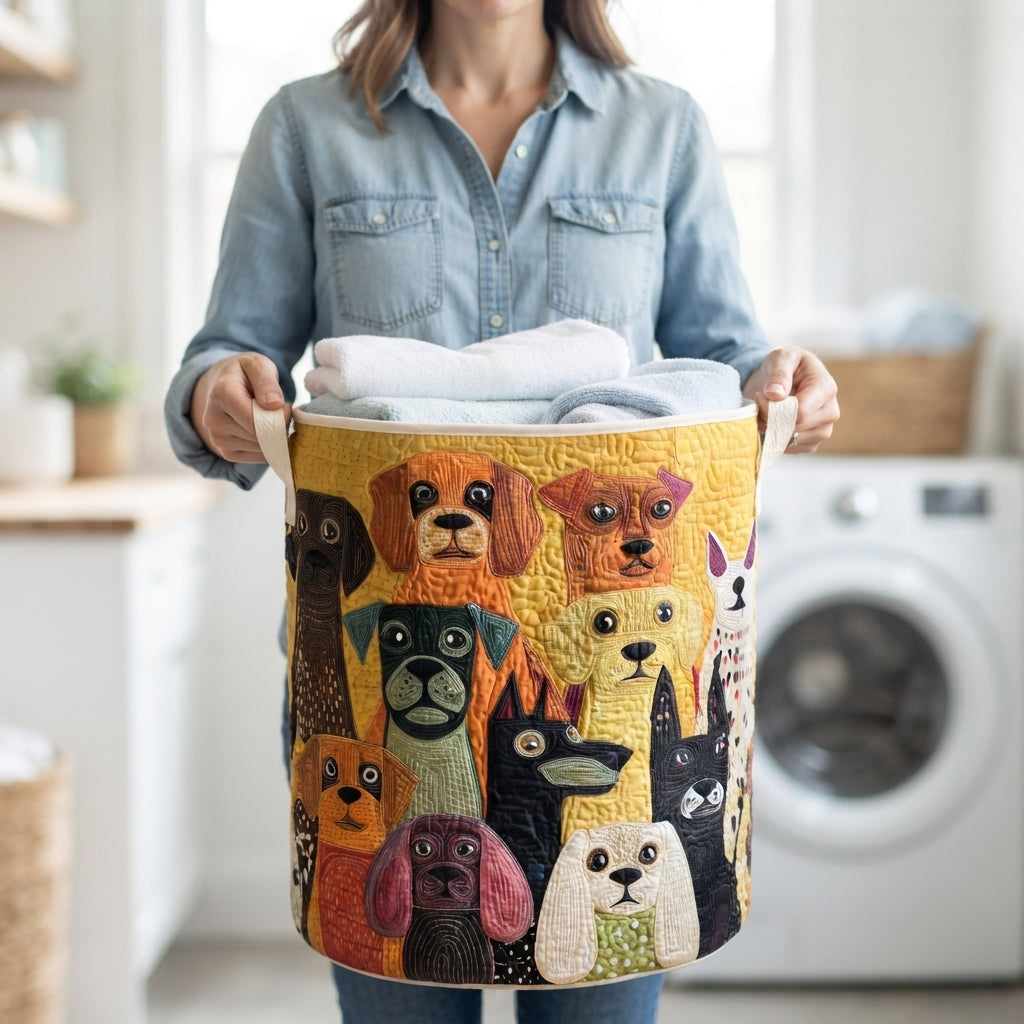 Gevoerde wasmand van stof met handvatten van canvas, zelfdragend en opvouwbaar