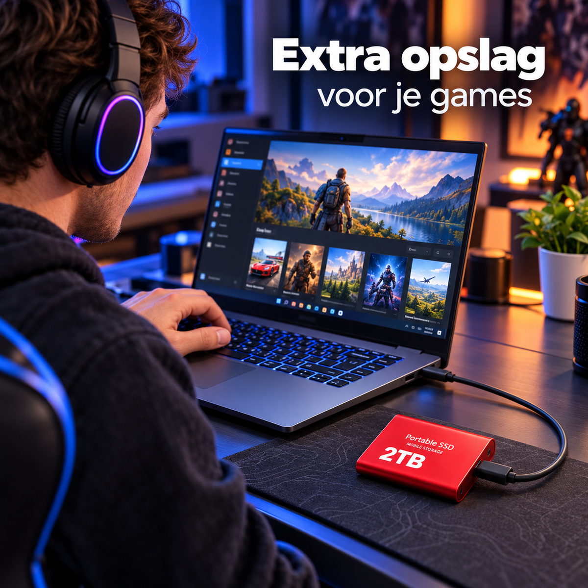 DataSprint Externe SSD 2TB voor PC Gamers – USB-C Opslag tot 1050 MB/s