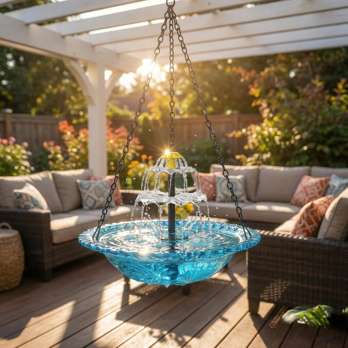 AquaBloom™ | Zonne-energie Hangfontein – Vogelbad met 2-niveaus Waterspel