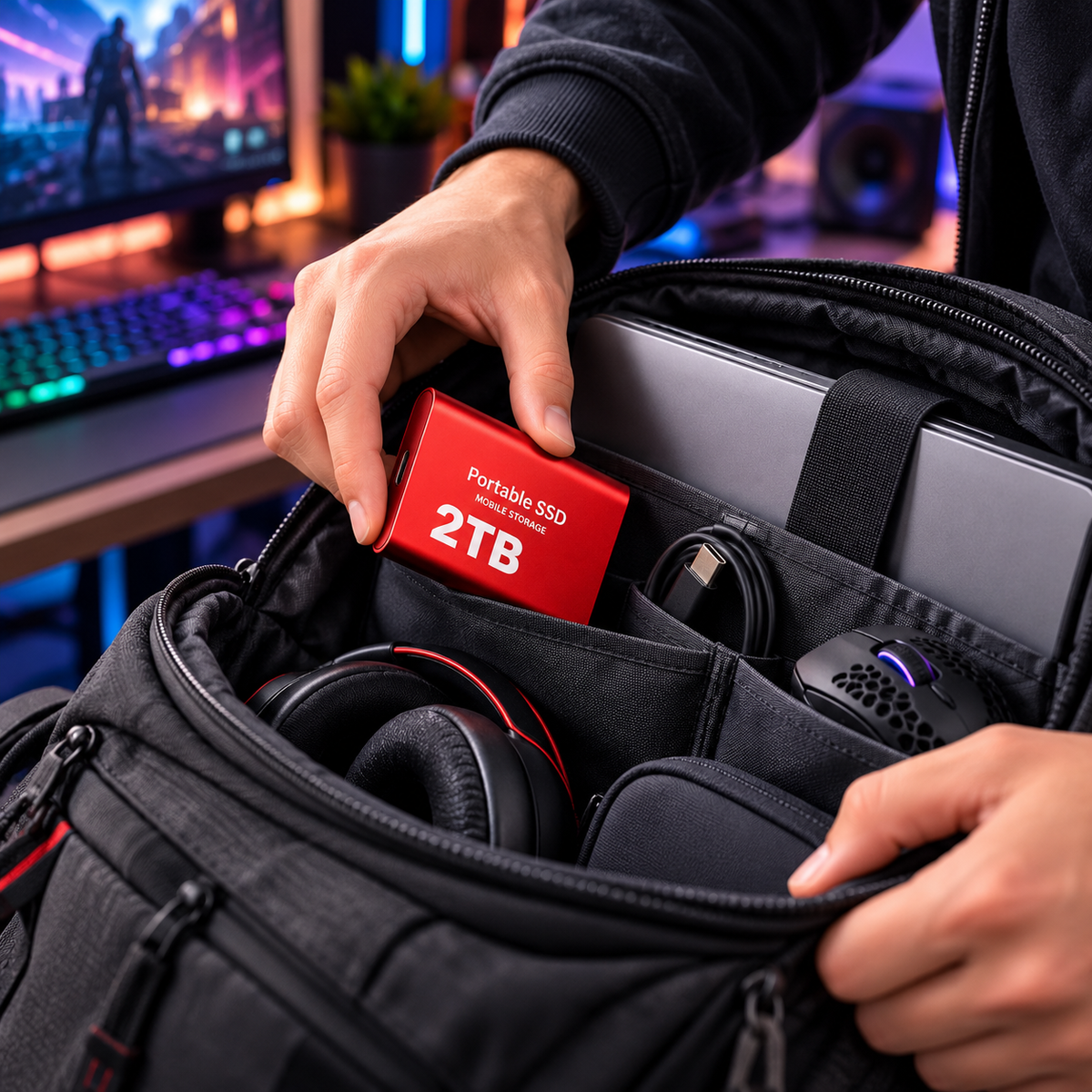 DataSprint Externe SSD 2TB voor PC Gamers – USB-C Opslag tot 1050 MB/s
