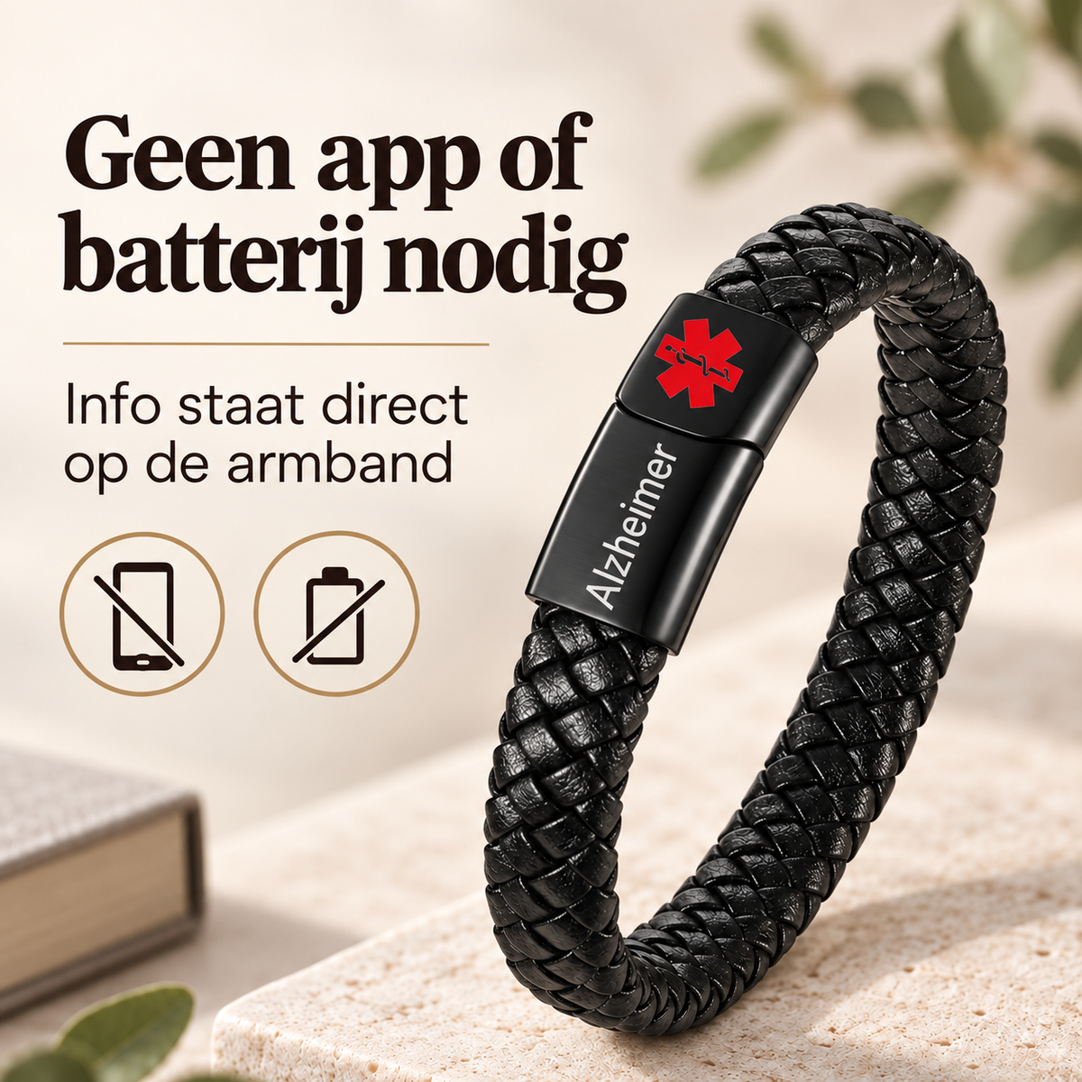 Custom AlertBand | Medische ID Armband voor Senioren met Dementie of Alzheimer