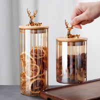 Elowen Stag Amber Afwerking Glazen Potten Set Van Drie Met Gouden Deksel