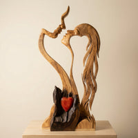 Houten Paar Sculptuur – Abstract Ontwerp, Handgemaakte Uiterlijk & Woondecoratie