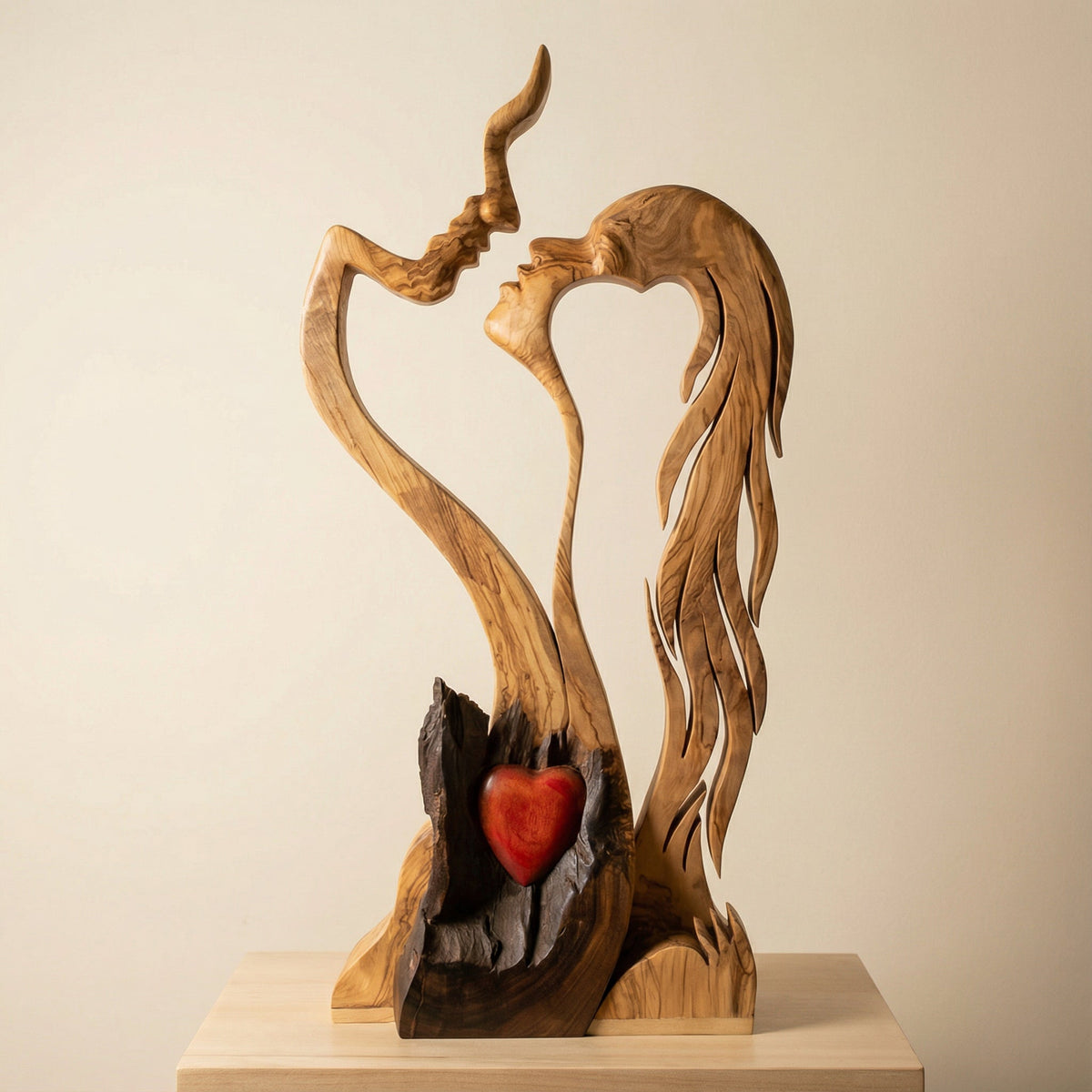 Houten Paar Sculptuur – Abstract Ontwerp, Handgemaakte Uiterlijk & Woondecoratie