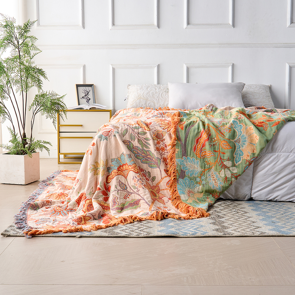 Rustieke Bloemen Boho Deken | 100% Katoenen Bloemen Deken