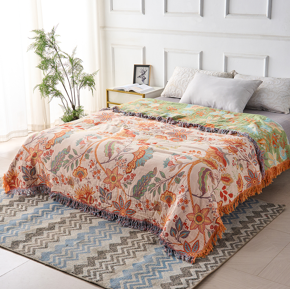 Rustieke Bloemen Boho Deken | 100% Katoenen Bloemen Deken