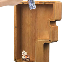 TreasureNest Muntbank | Gepersonaliseerde houten spaarpot in A-Z letterontwerpen