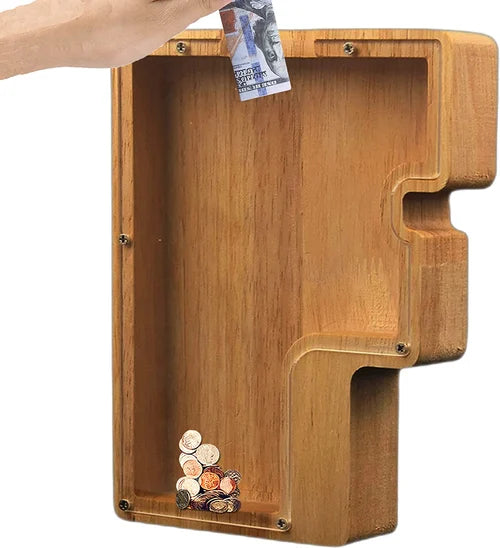 TreasureNest Muntbank | Gepersonaliseerde houten spaarpot in A-Z letterontwerpen