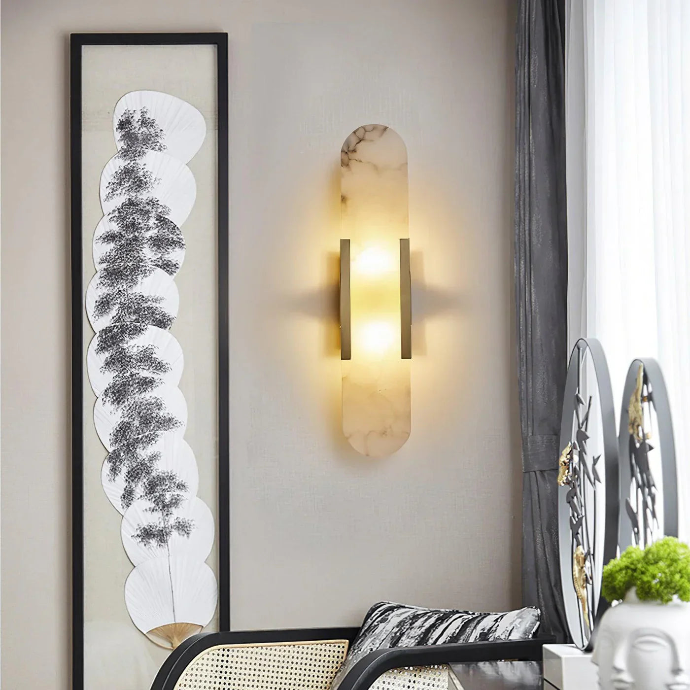 Moderne Wandlamp van Marmer met Gouden Details – Luxe Verlichting