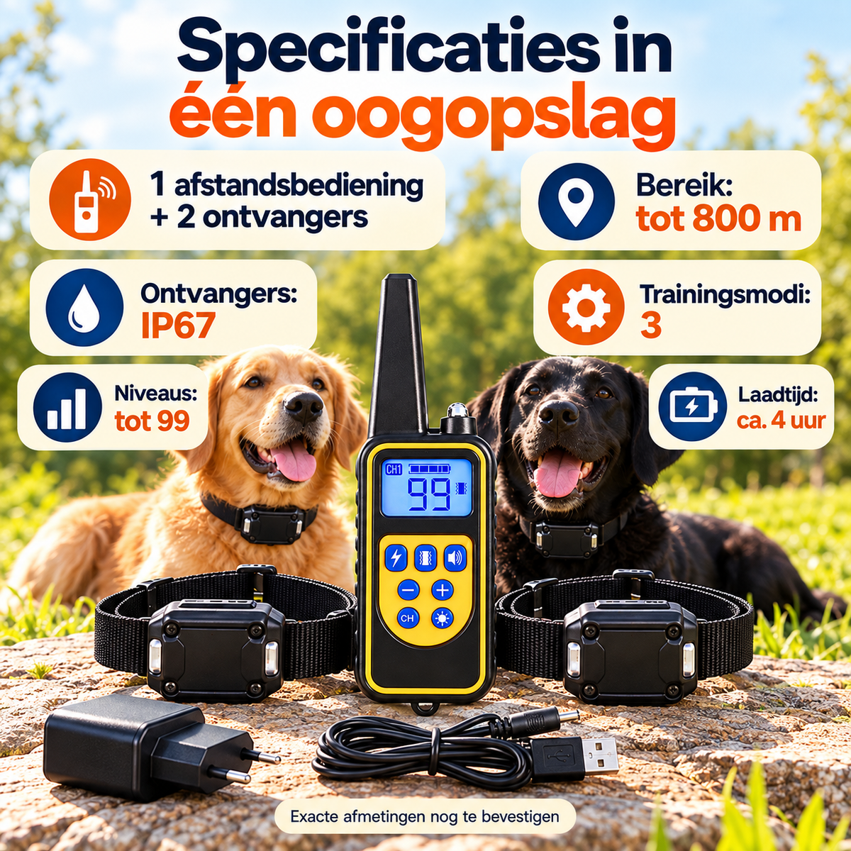PROCANIS – Trainingshalsband voor 2 Honden met Afstandsbediening, 2 Ontvangers & 3 Modi