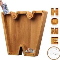 TreasureNest Muntbank | Gepersonaliseerde houten spaarpot in A-Z letterontwerpen