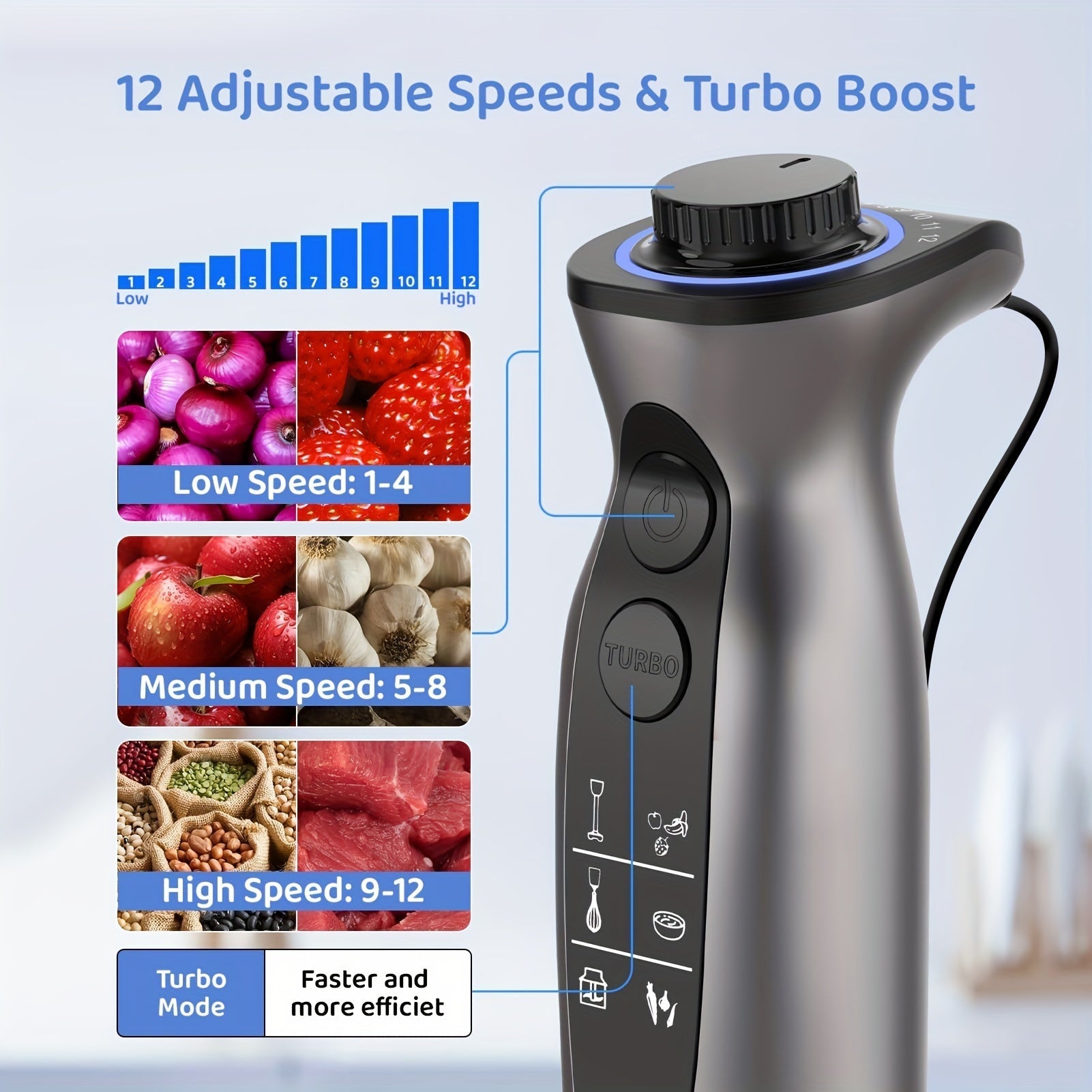 Skanto | 1000W Staafmixer – Handheld, Krachtig, Krastbestendig, Variabele Snelheid en Turbo-modus, Geluidsarm, Inclusief Maatbeker, Hakker, Klopper, Melkopschuimer