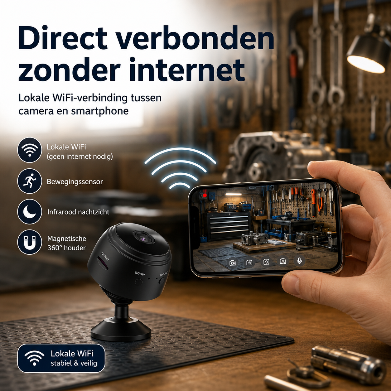 AutoVision | Draadloze 720P Camera – Origineel Gadgetcadeau voor Vader